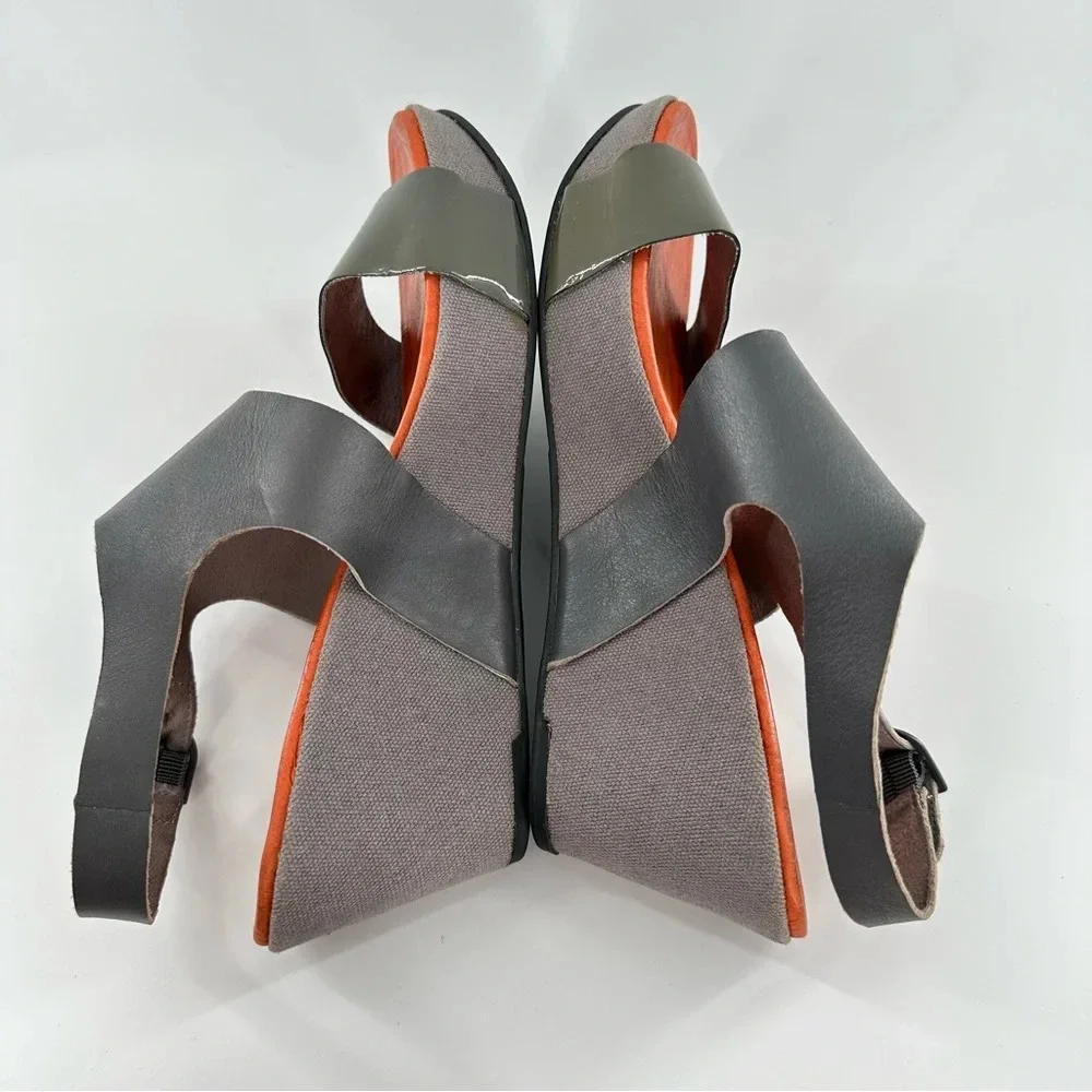 Tsubo womens sandals size 8 39 gray orange leather wedge platforms cosplay